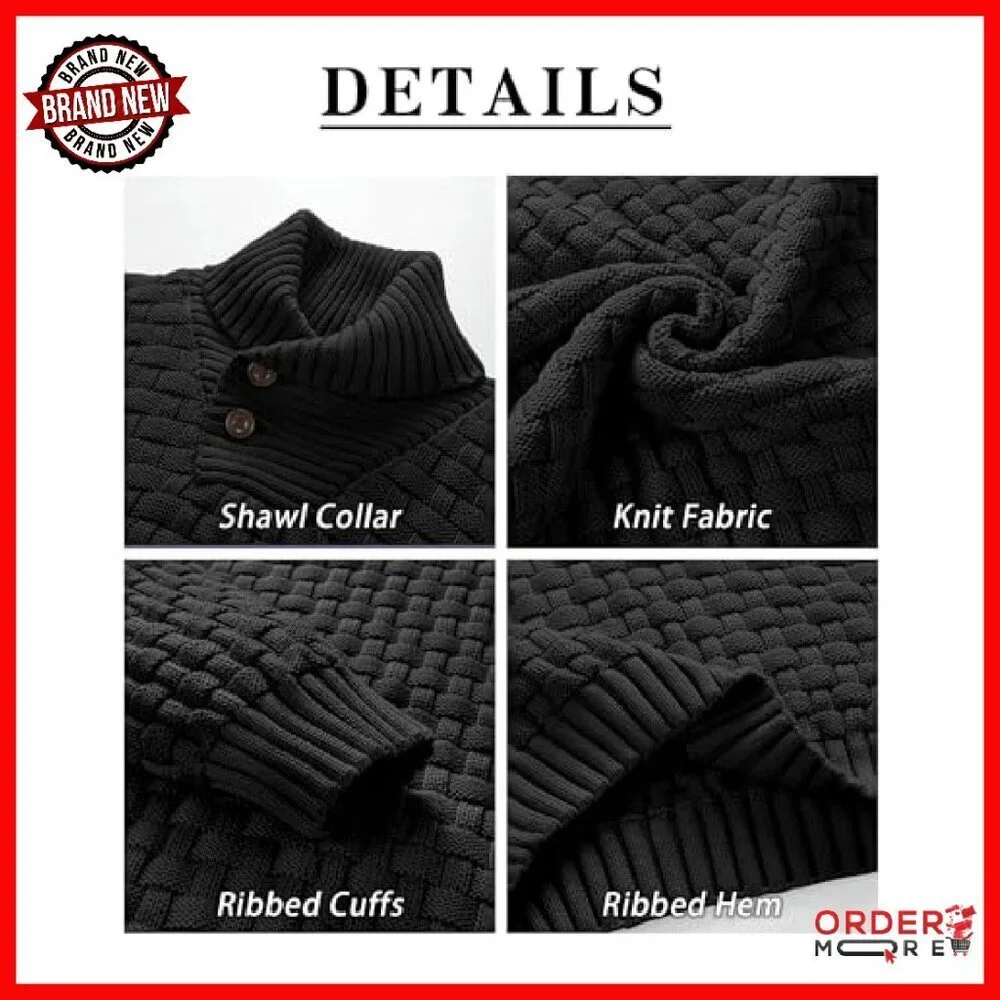 Men's Turtleneck Sweater Shawl Collar Cable Knit Pullover Regular Fit